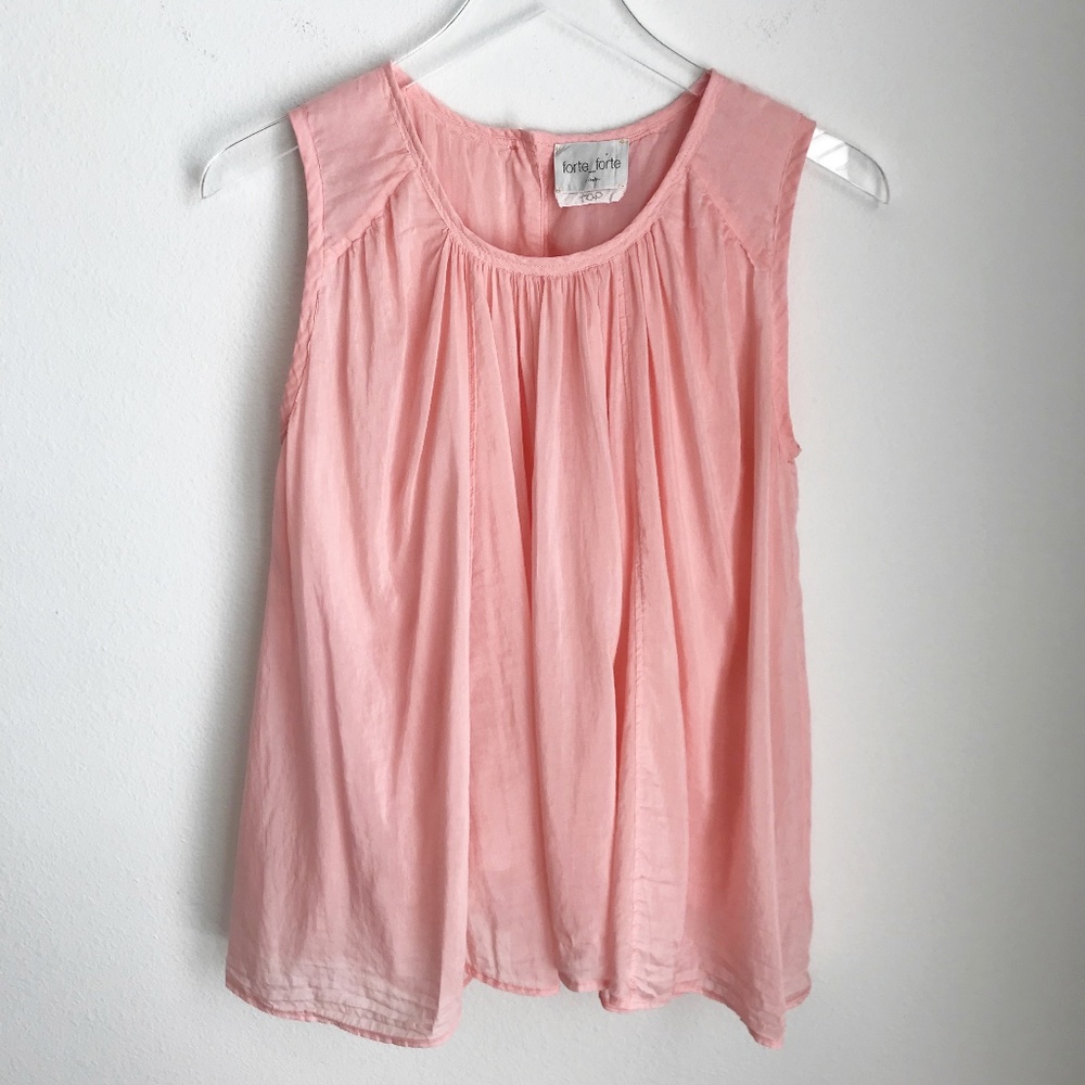 Forte_Forte Italy Cotton Silk Sleeveless Gathered Tank Top 4 Pink Flowy